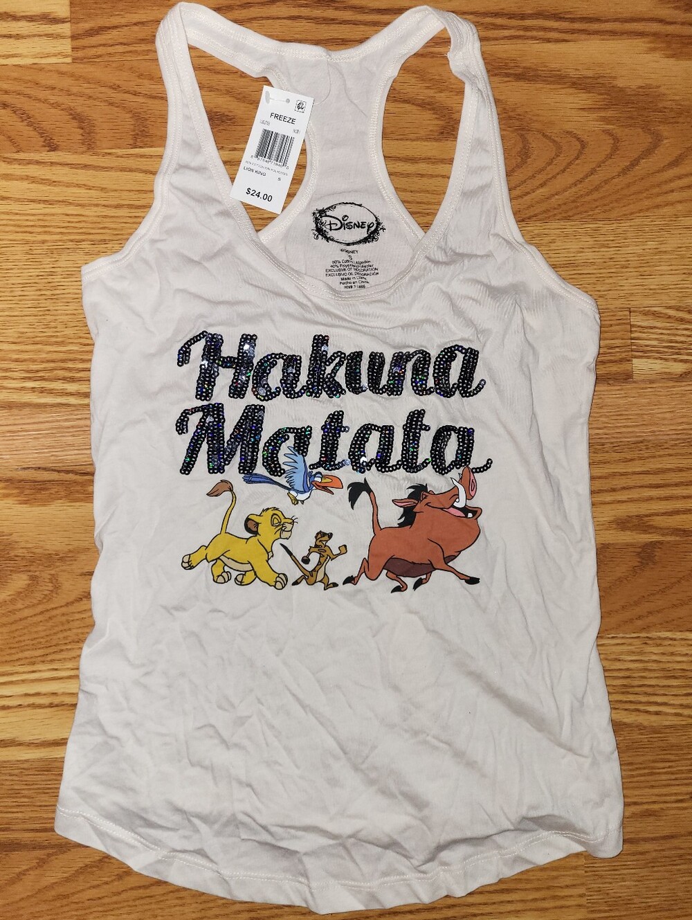 Disney White Hakuna Matata Rhinestone Tank with Lion King Characters